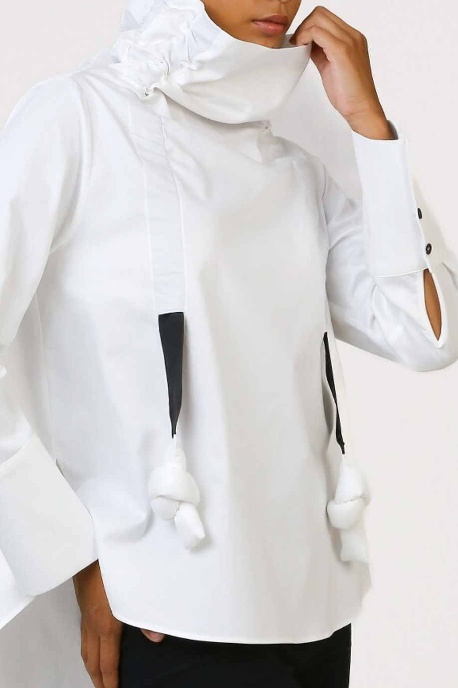 High Collar Gathered Blouse - White